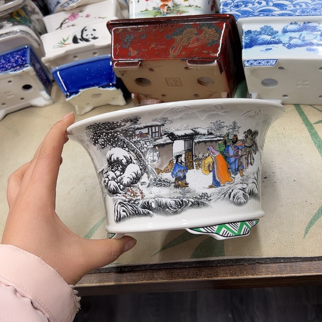 紫砂花盆519号瑕疵20/10cm三顾茅庐