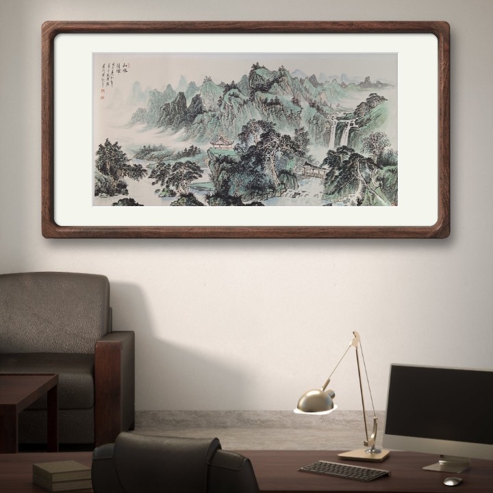 《碧水长流》青绿山水大画  画芯  不带框发货