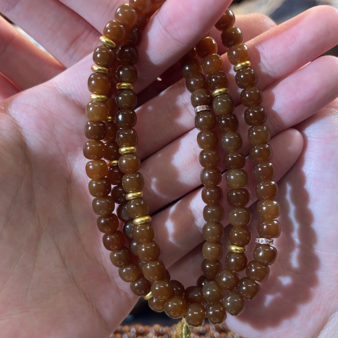 和田玉（糖玉）未镶嵌手链金山全糖7mm老型108珠串