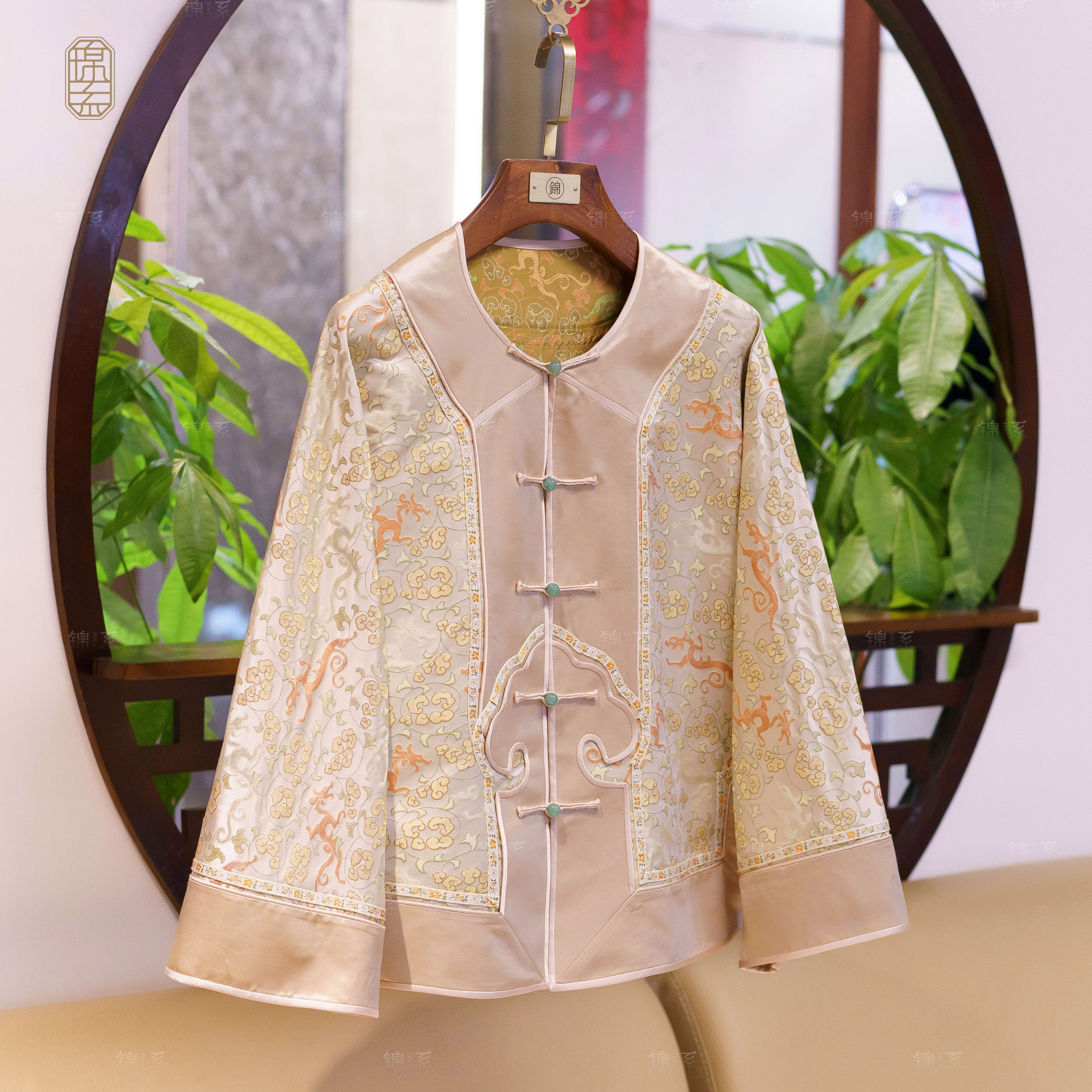 【锦·系】真丝提花新中式桑蚕丝袖口撞色国风新中式女装E-382592