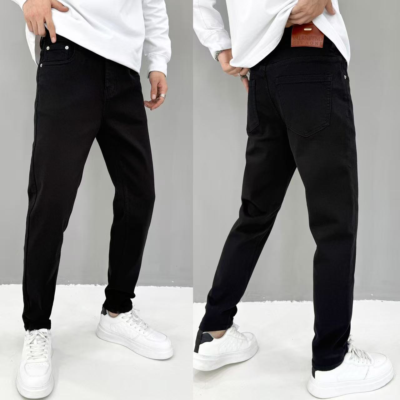 9710黑色防褪色经典修身弹力百搭高品高弹小直筒牛仔裤