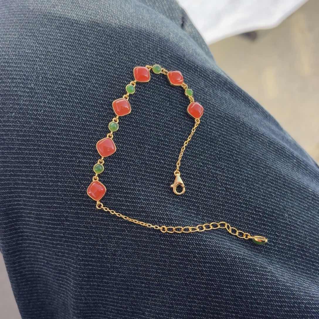 银S925镶嵌手链南红玛瑙