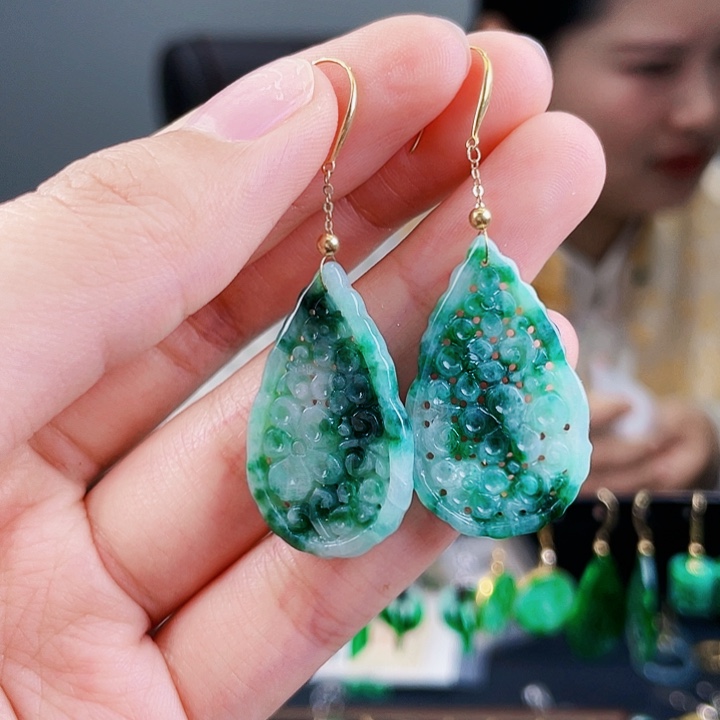 翡翠耳饰18K金镶嵌饰品