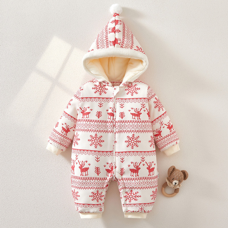 新款婴幼儿连体衣新生儿棉婴儿哈衣连帽外套加厚爬服宝宝冬季棉衣