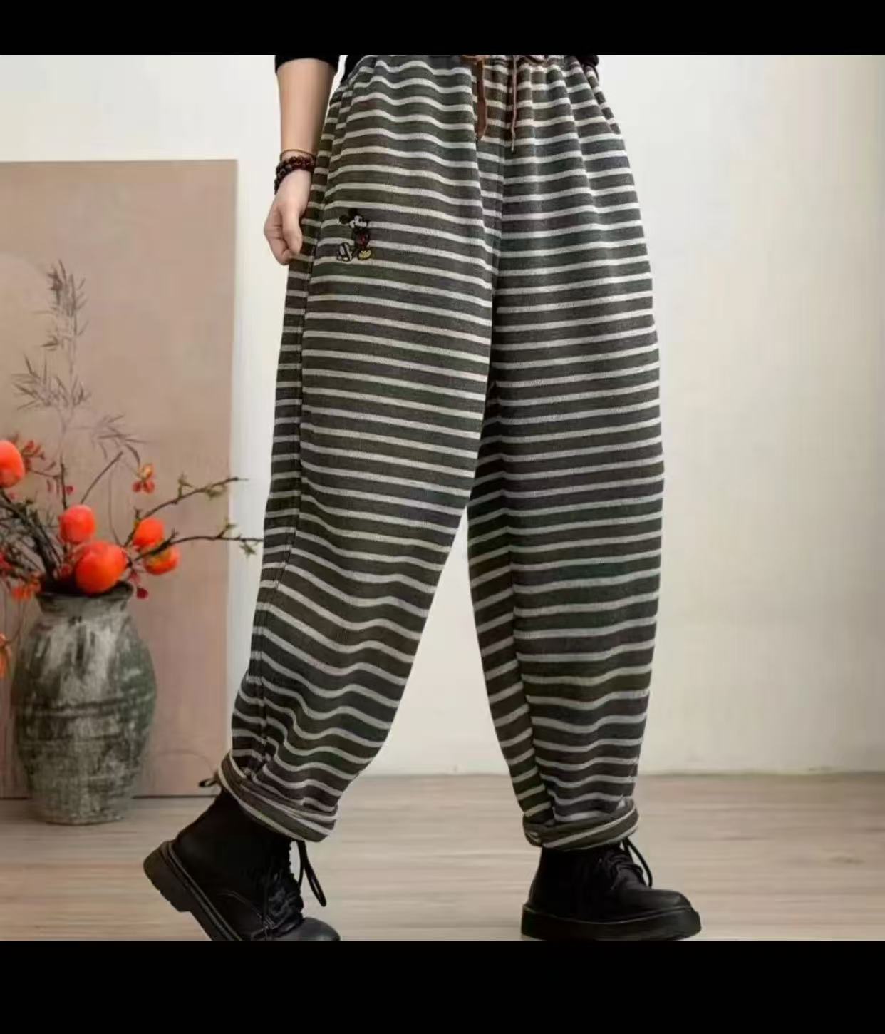 加绒加厚横条百搭休闲裤242525