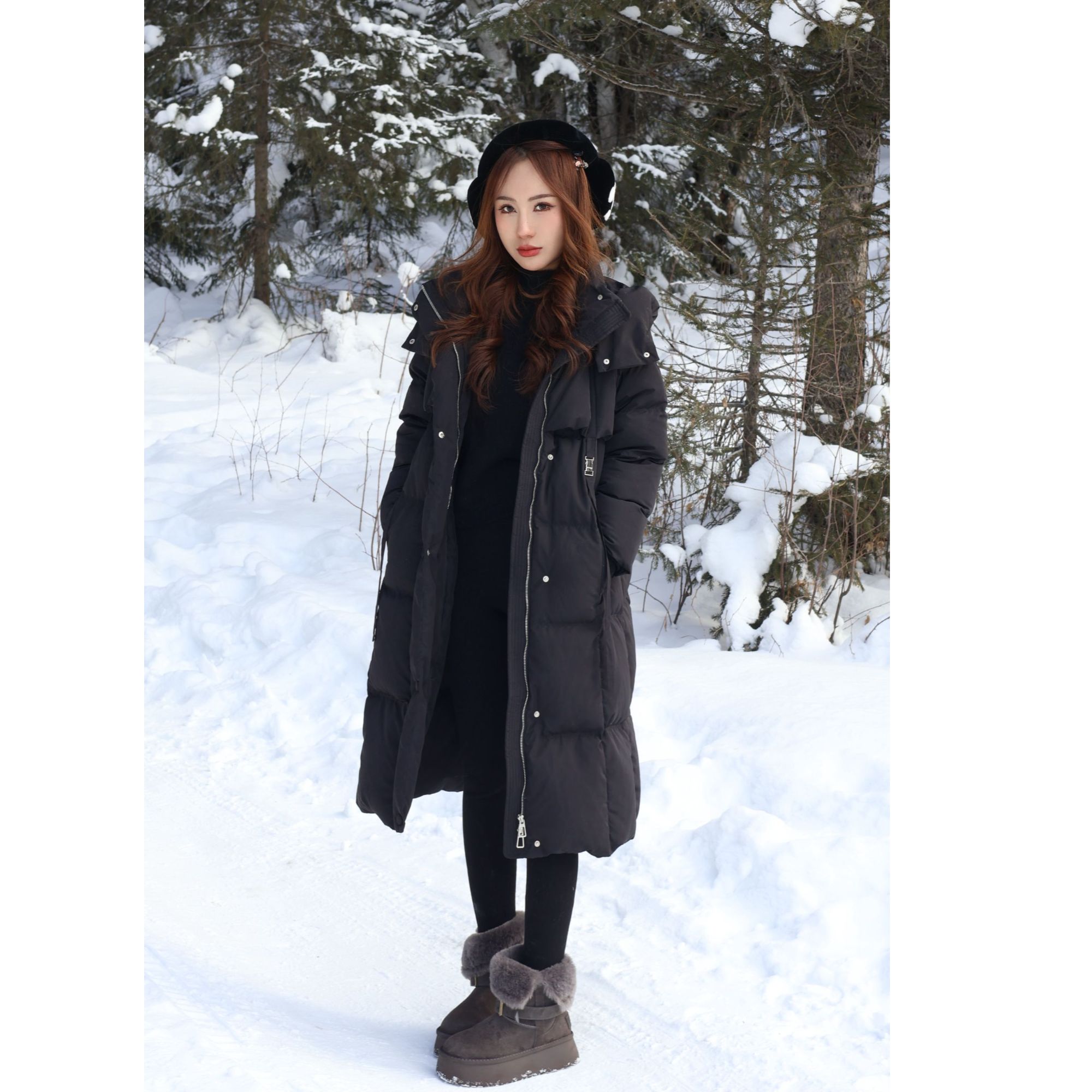 【暖宙】思思小个子服装时尚巨保暖独特设计感中长款羽绒服25L112