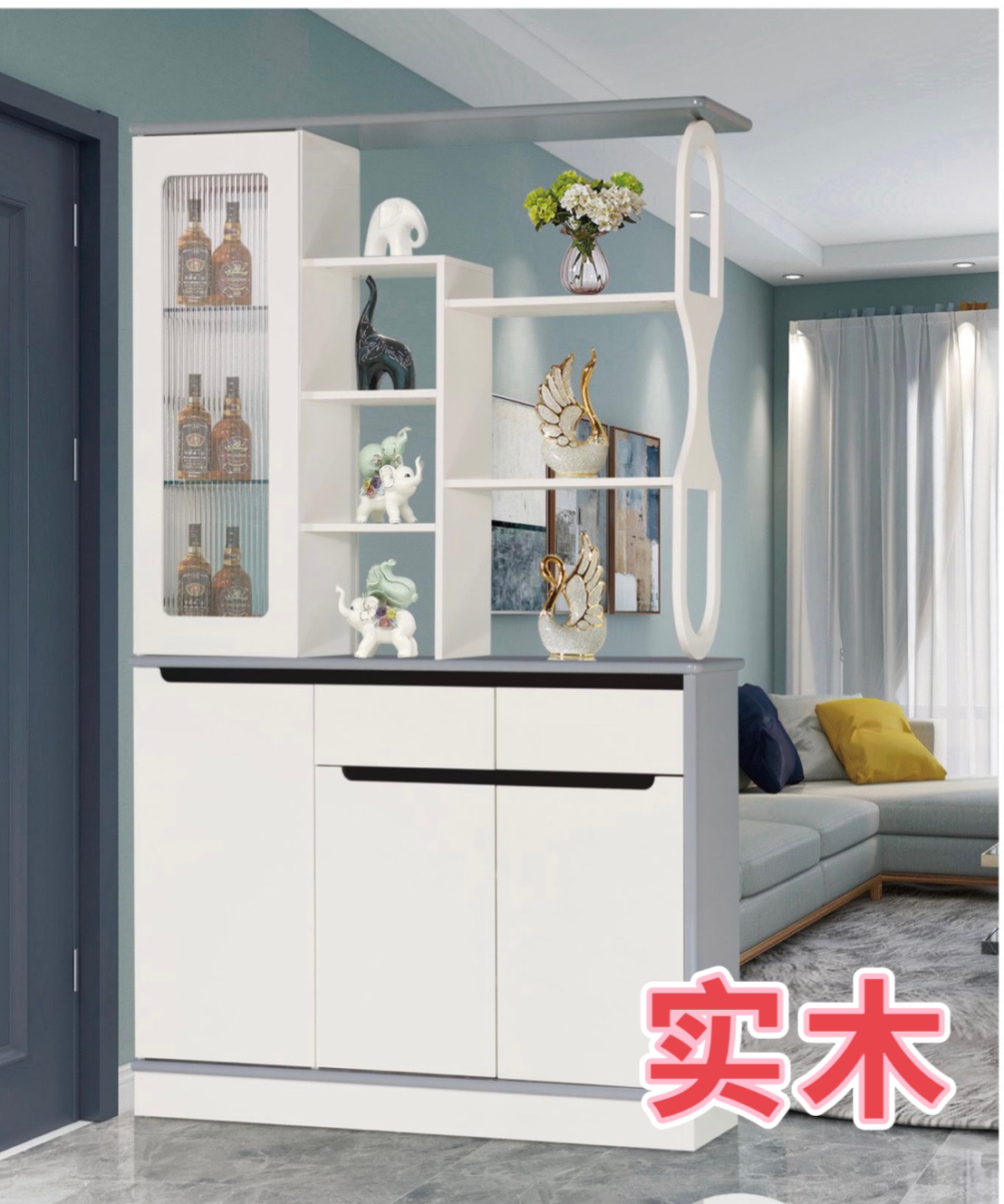 1米2长实木轻奢客厅隔断玄关屏风装饰柜