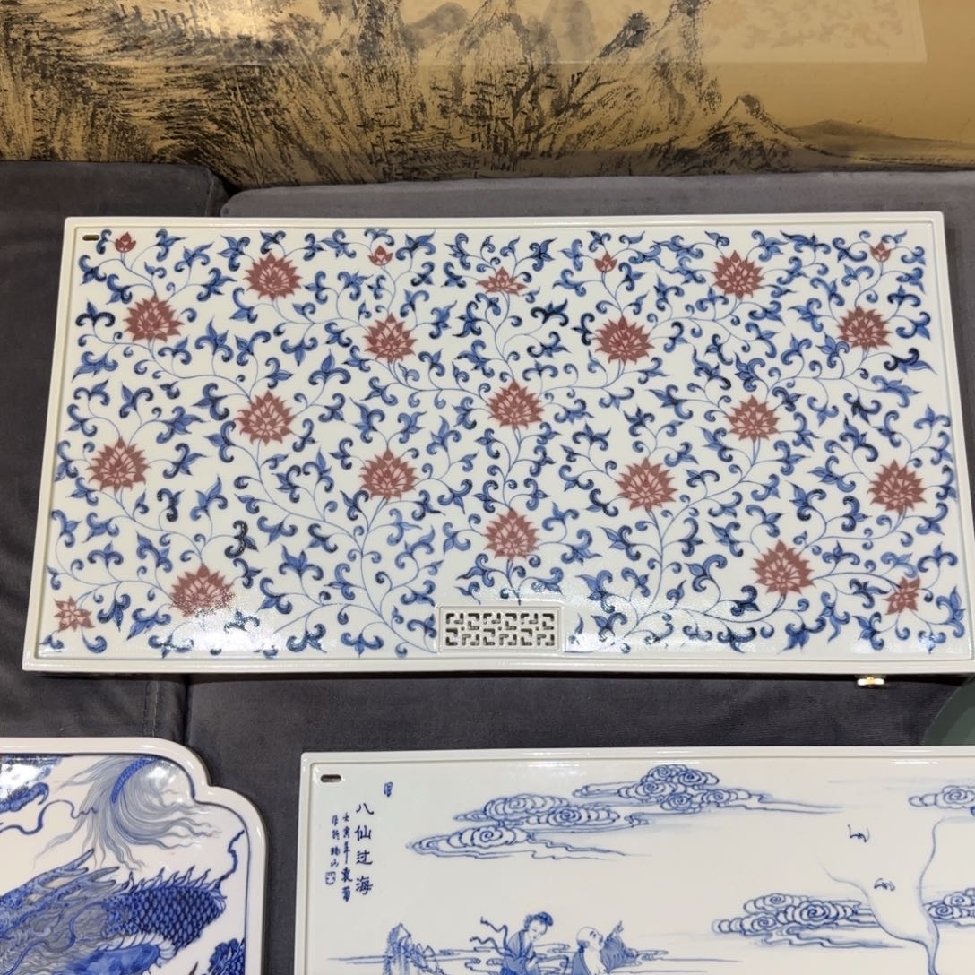名窑口 青花釉里红茶盘放漏