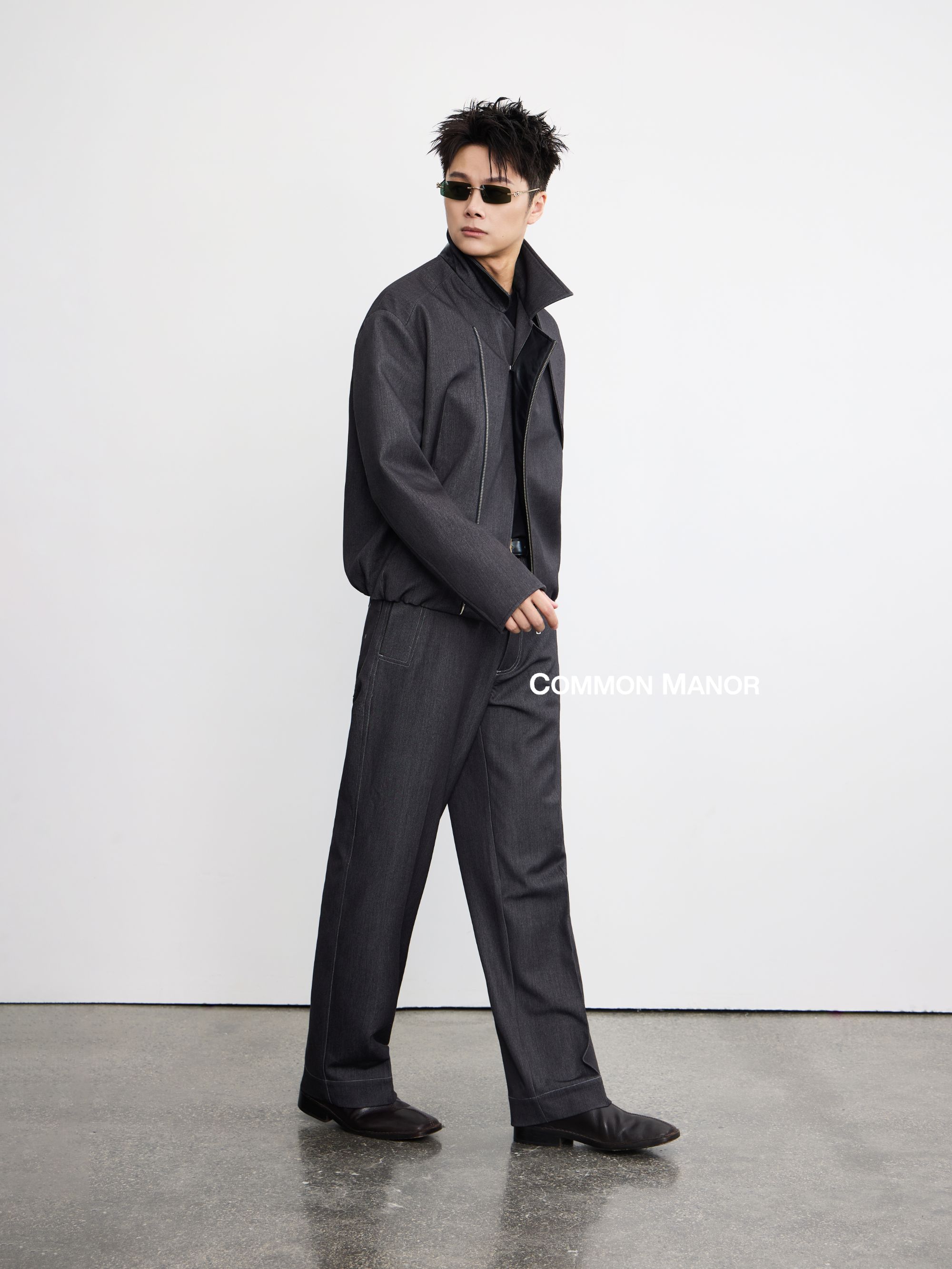 COM25AW【Retro Modern摩登型男】牛仔拼皮宾霸衬里机车夹克套装