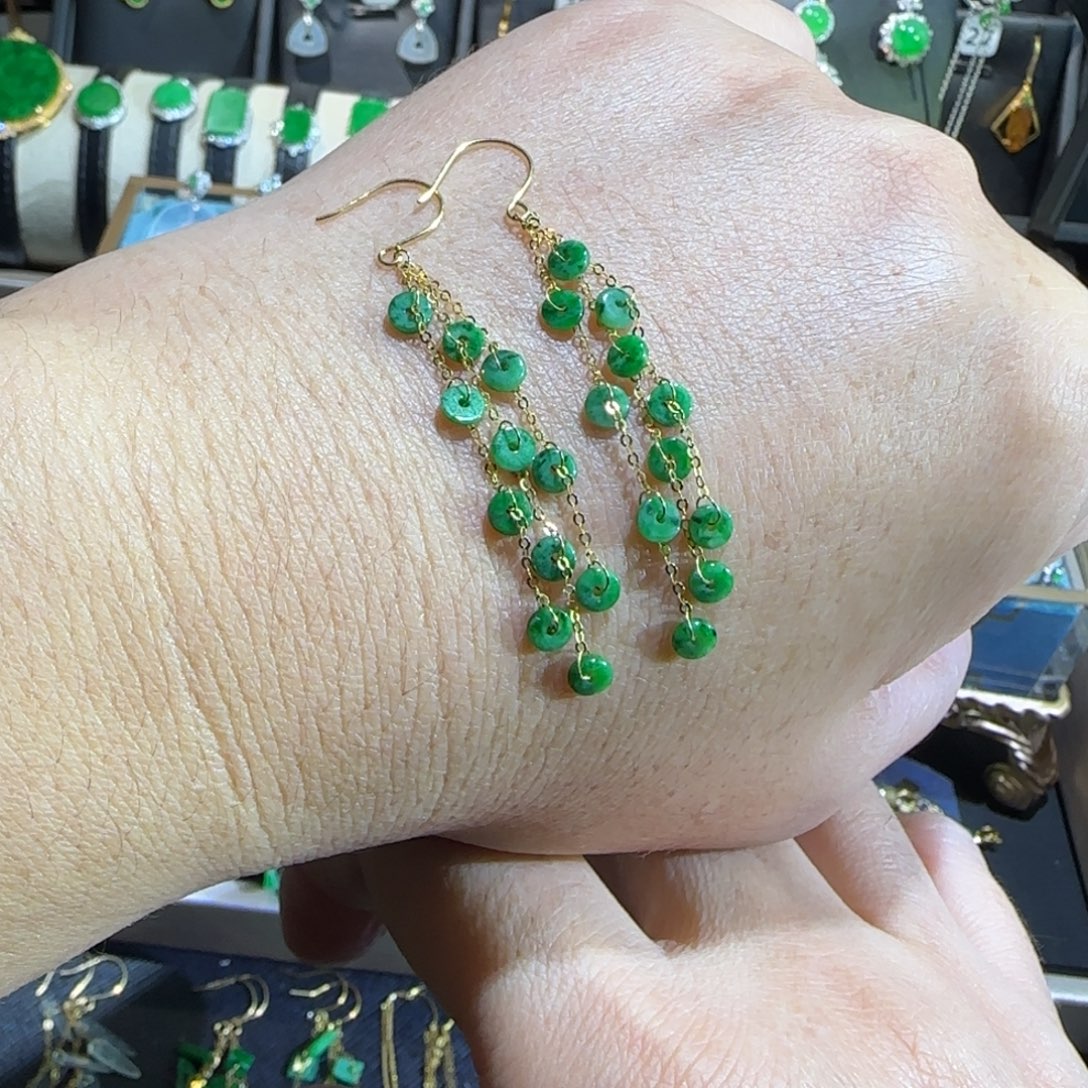 翡翠18K金镶嵌颈饰耳钩