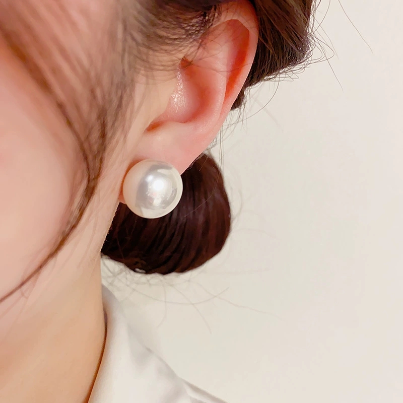 铜合金仿珍珠耳饰 s925银针A78小众耳钉时尚扁珍珠ins风设计百搭