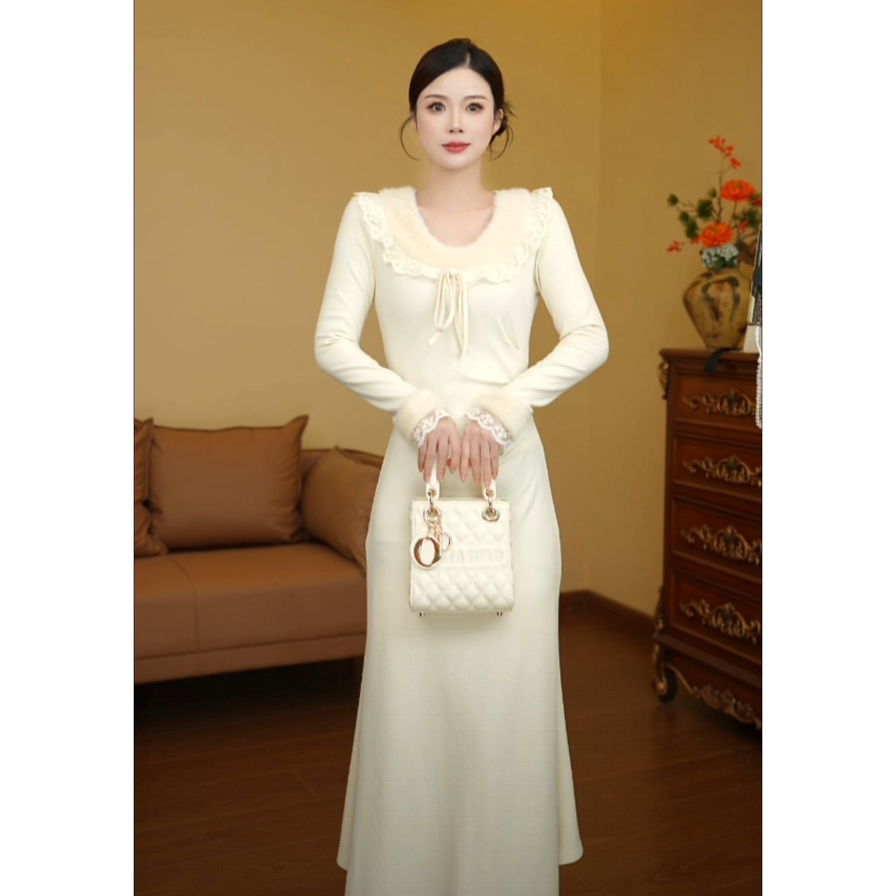 【利姐专属】新款气质优雅法式设计感收腰显瘦气质连衣裙女D4248