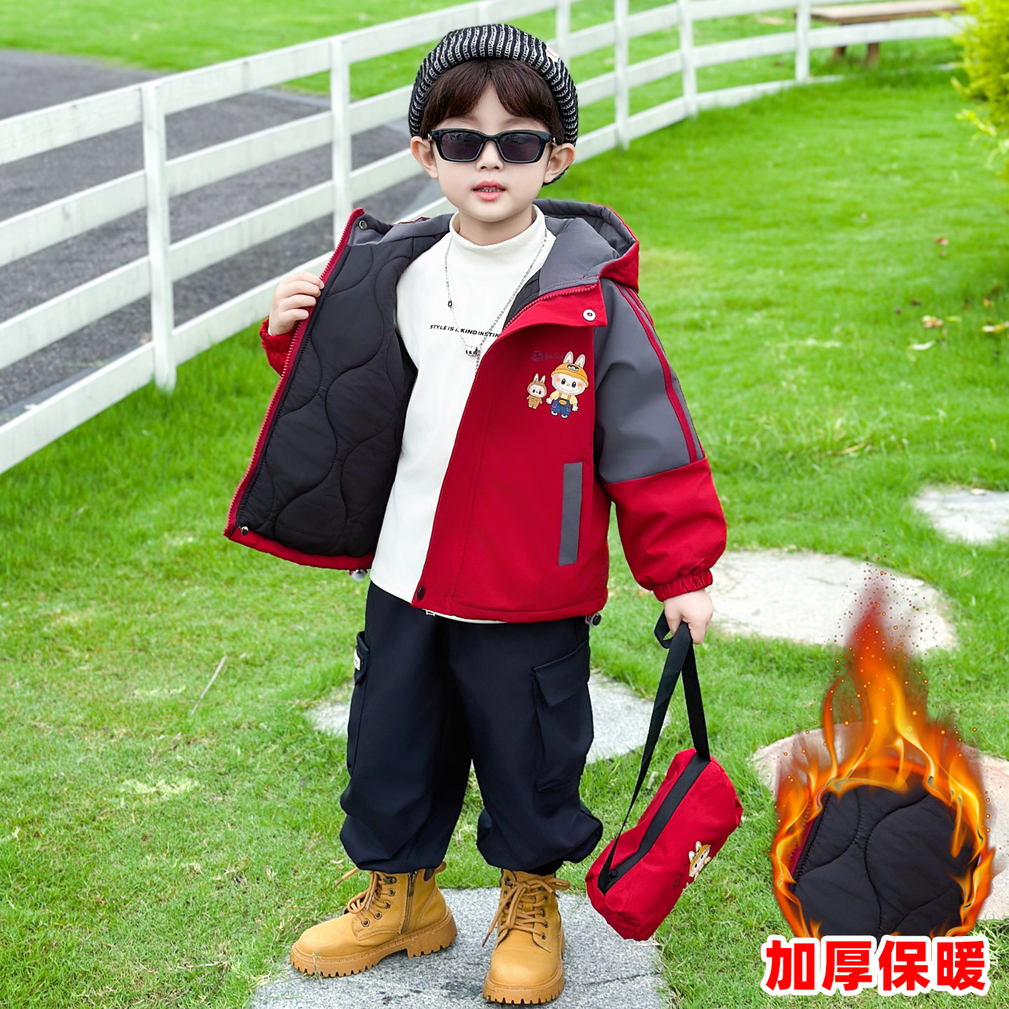 男童夹棉外套2025新款冬季卡通棉袄男宝帅气时髦衣服拉布布派克服