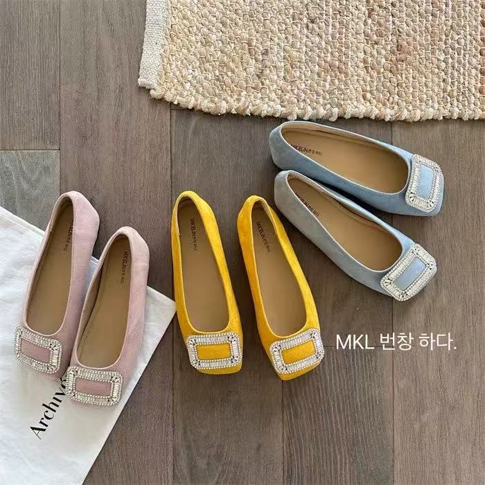 【哈哈女鞋 默认微瑕】2025春季彩色方钻芭蕾舞 B555-1