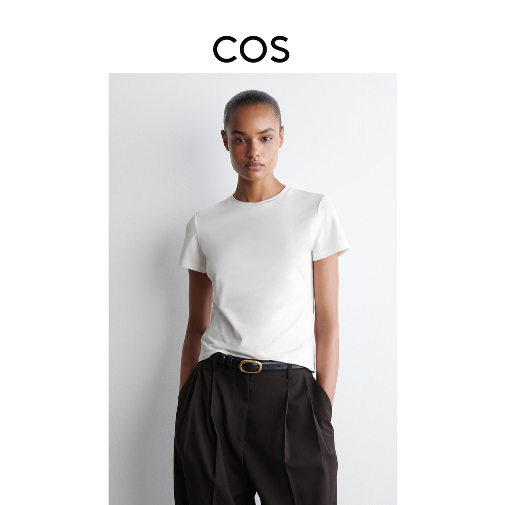 COS女装 修身版型轻质短款T恤白色2025夏季新品1292180003