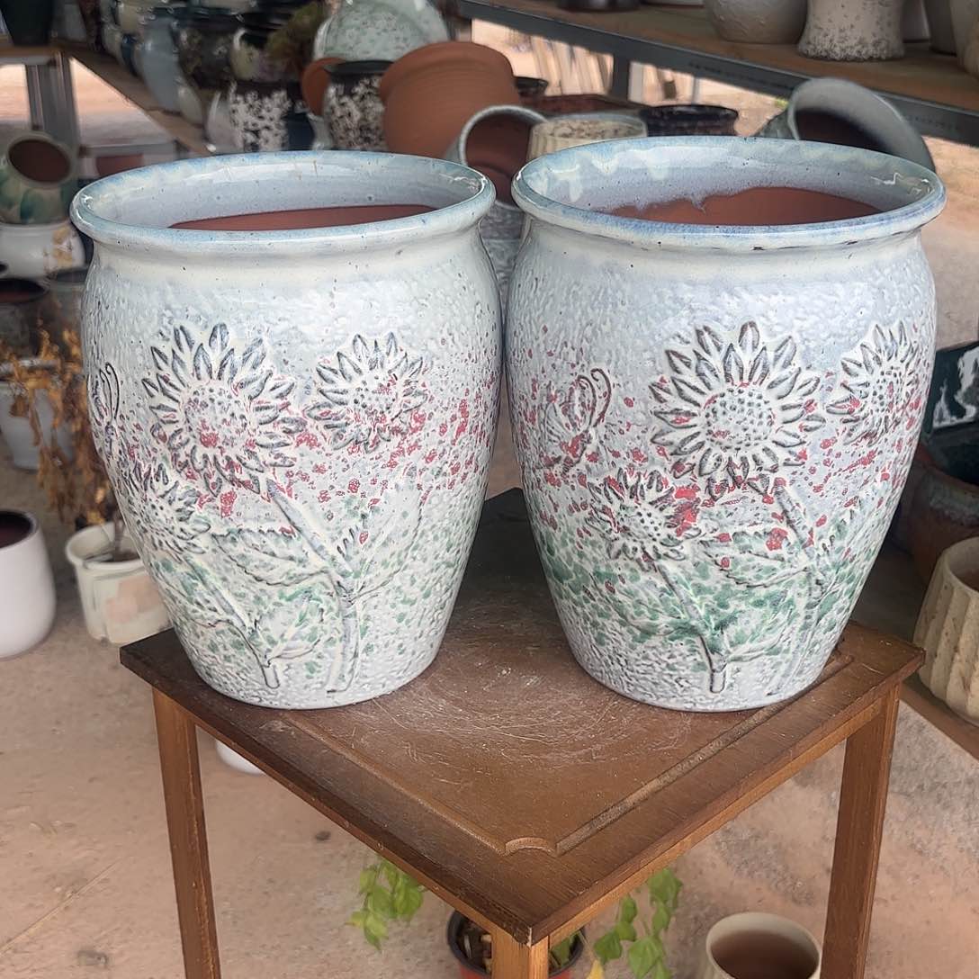 紫砂花盆太阳花两个口径19*25