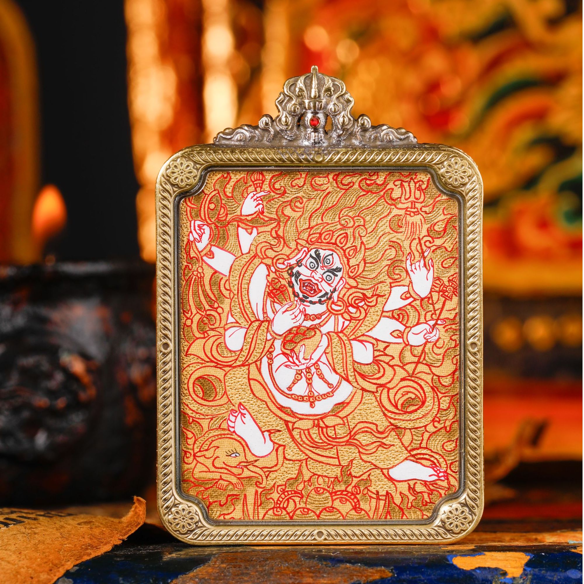 【雪堆白官选】金唐吊坠 纯手工绘制唐卡  多样性发其一