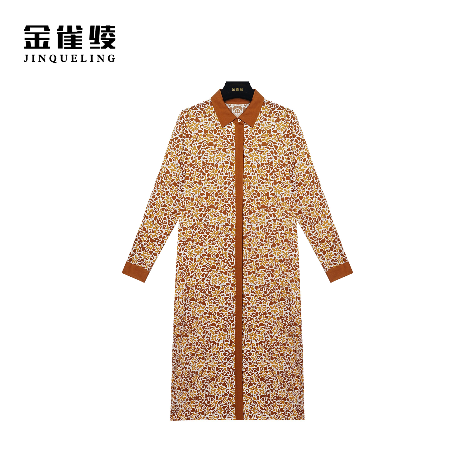 【金雀绫】真丝秋季气质显瘦弹力斜纹绸桑蚕丝连衣裙B23078