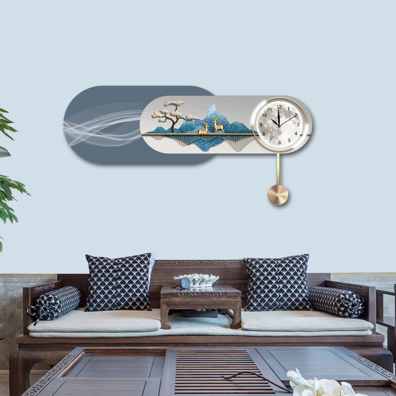 Z006现代简约餐厅装饰画钟表挂钟饭厅挂画高档大气创意叠加背景画