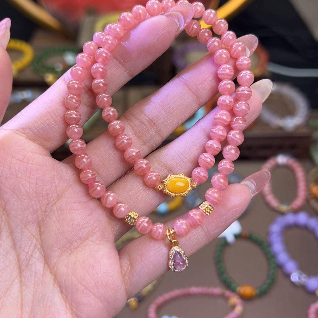 菱锰矿（红纹石）手绳银S925镶嵌）双圈