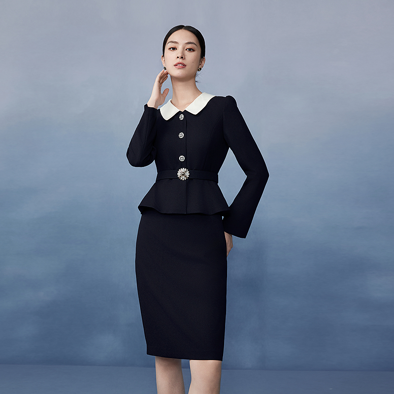 韩国肌理感香风连衣裙2025年新款蕾丝领精致长裙-MJGA04WOP339A01