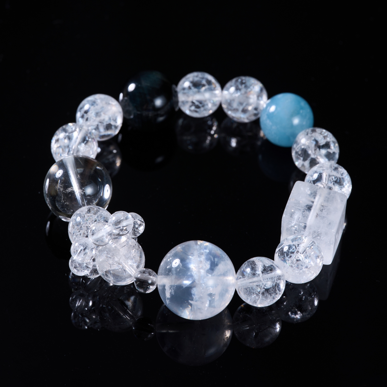 【溟光隙】天然水晶白阿塞海蓝原创设计手串