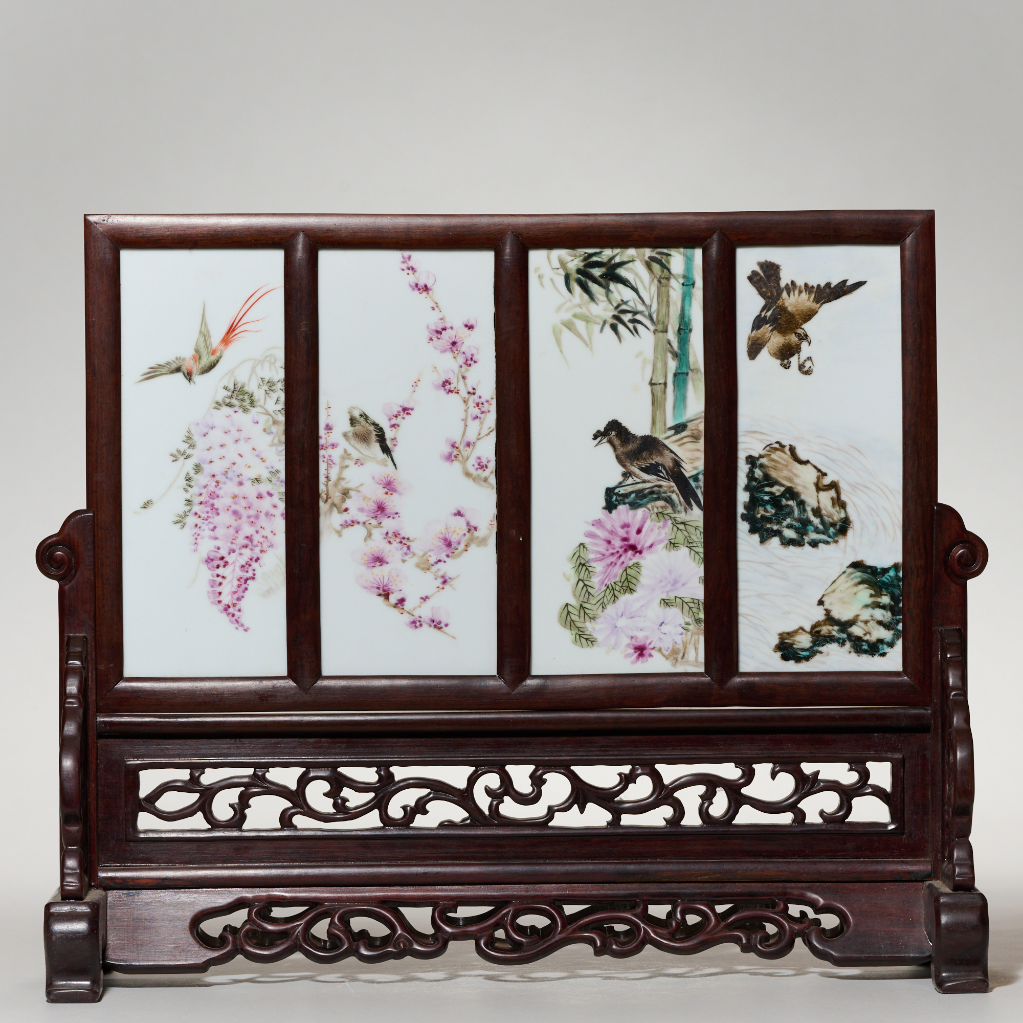 5752民国.粉彩花鸟纹瓷板【古董拍卖】