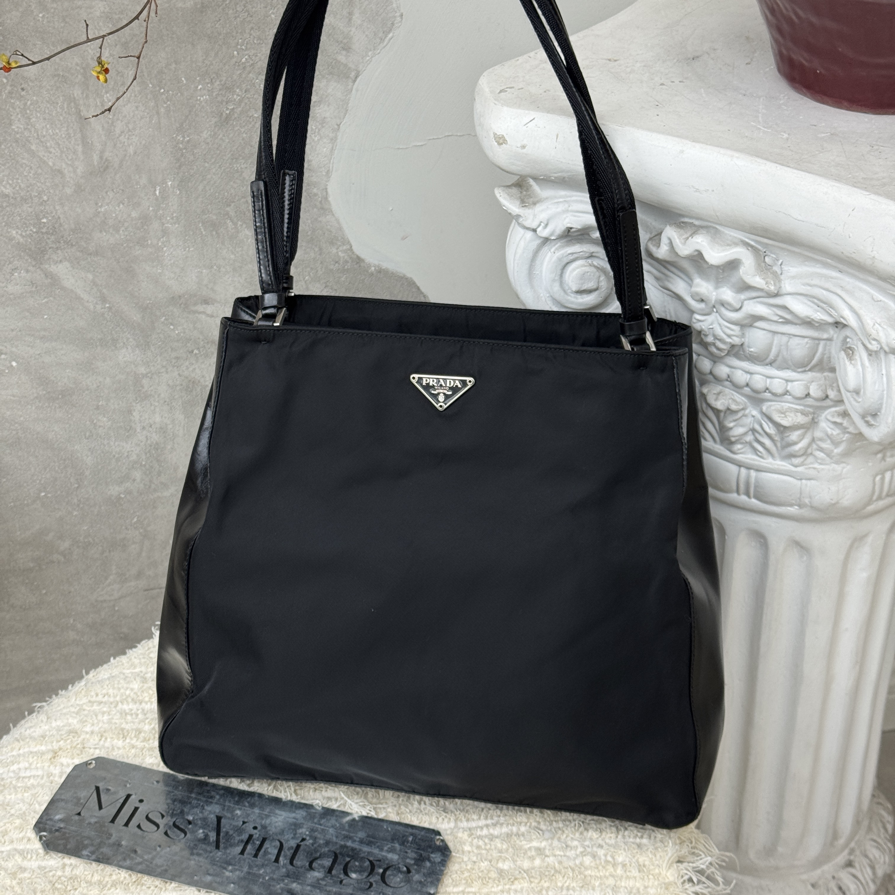 95新 Prada/普拉达 觅时/长肩带尼龙拼皮托特/118540