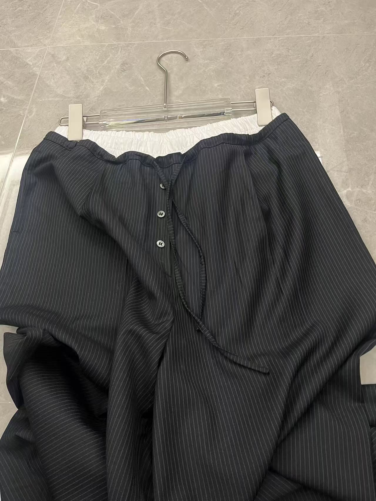 2025新款松紧腰带条纹休闲阔腿裤