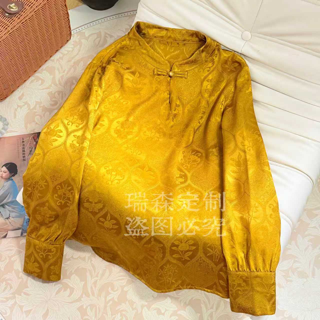 1048 中式国风立领长袖提花衬衫上衣内搭-胸围104-衣长65