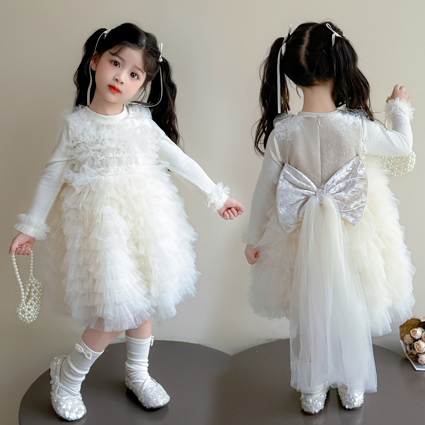 女童洋气连衣裙网纱蓬蓬裙秋装儿童打底衫背心裙两件套小童蛋糕裙