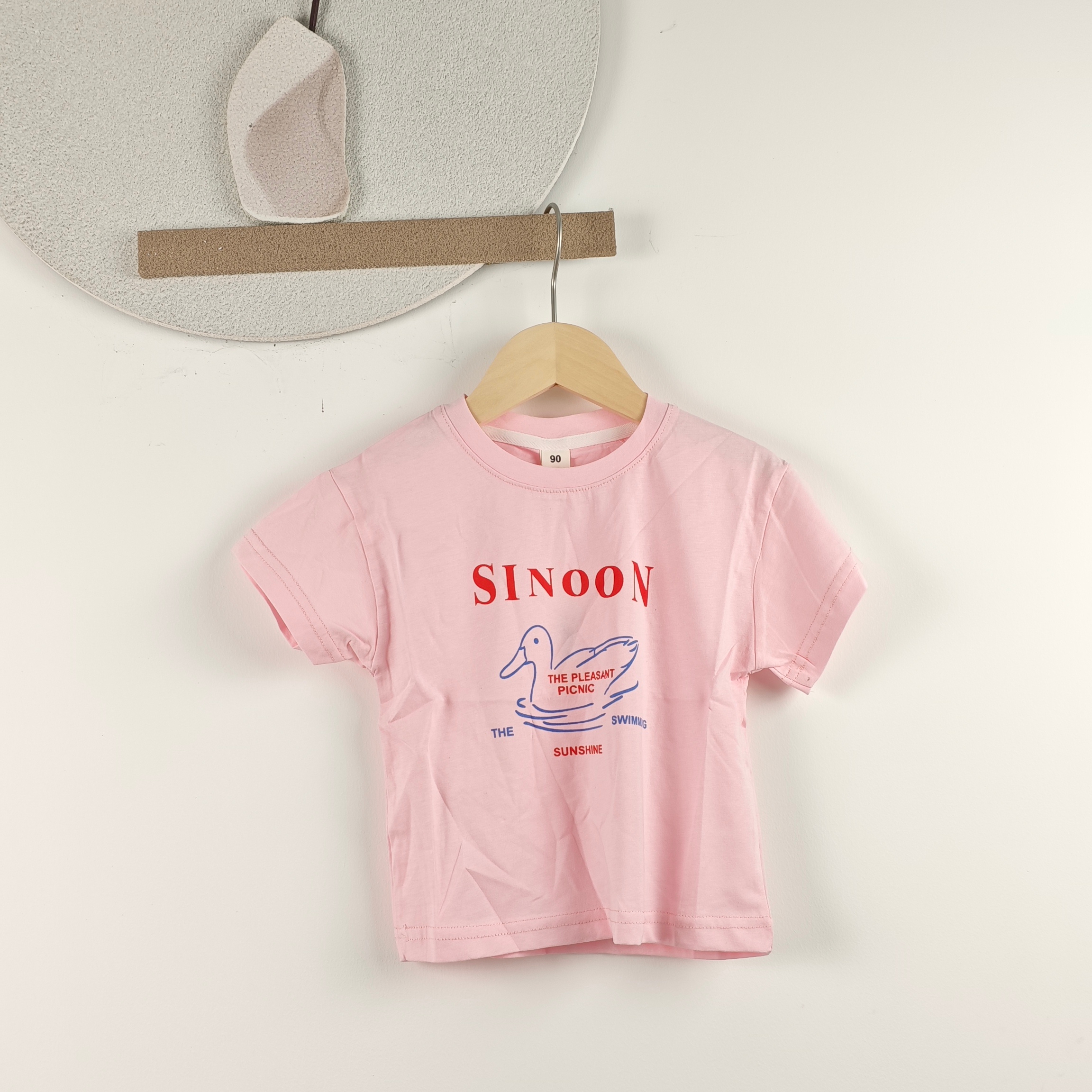 T恤小童夏季女童男女通用圆领短袖家居服韩版夏装女粉色