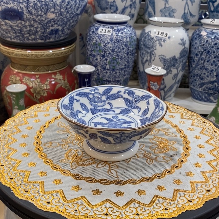 摆件手绘陶瓷高脚果盘