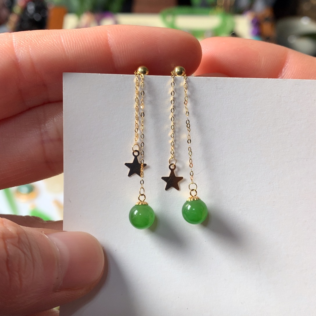 和田玉18K金镶嵌耳饰SL0001