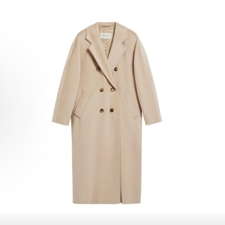 99新 MaxMara S002纯色双排扣长袖中长款休闲大衣 女款 沙色 34码