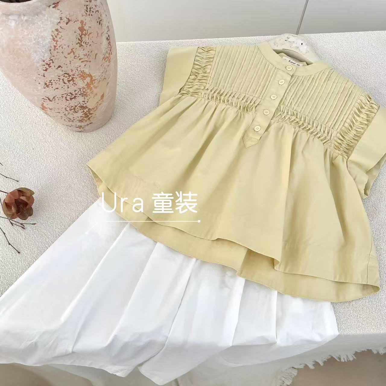 现货【黄色坎肩】夏季亲子重工褶皱坎肩短袖    UT25079