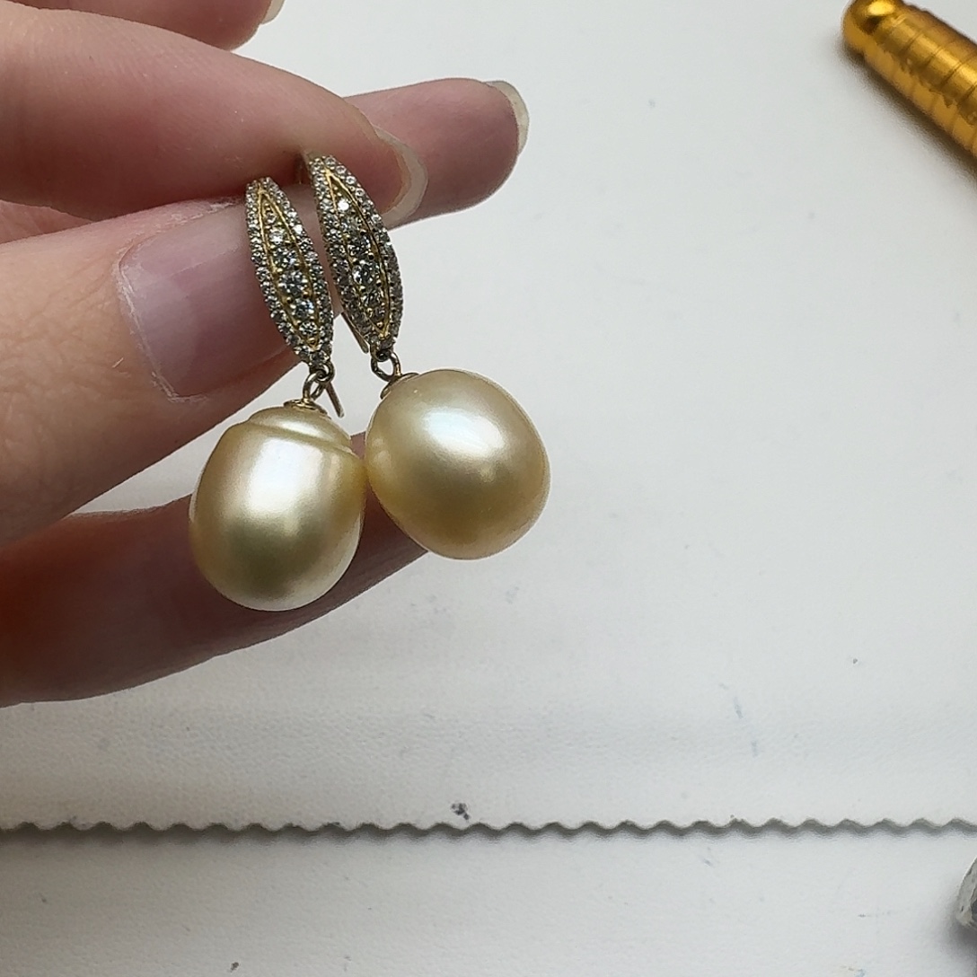 海水珍珠银S925镶嵌耳饰