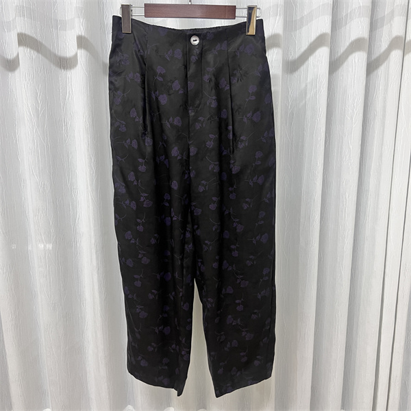 桑蚕丝桑波缎紫花休闲女士小脚裤 Q81K059