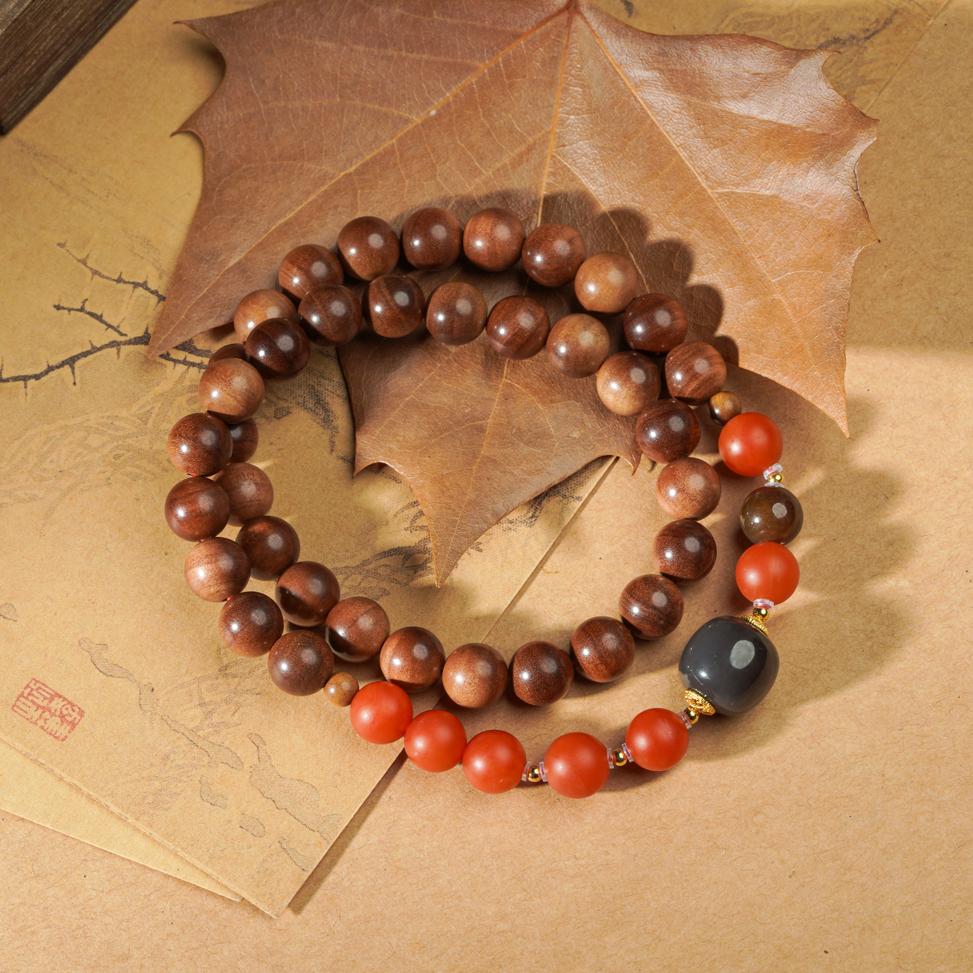 印度正区老山檀香配烟紫鼓珠多圈手串8MM圆珠黑肉虎皮纹文玩Q4