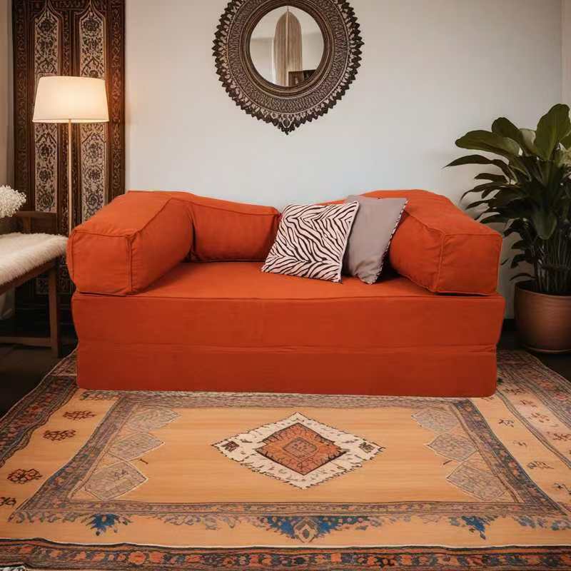 中古风布艺沙发客厅直排美式双三人折叠两用沙发床小户型复古模块