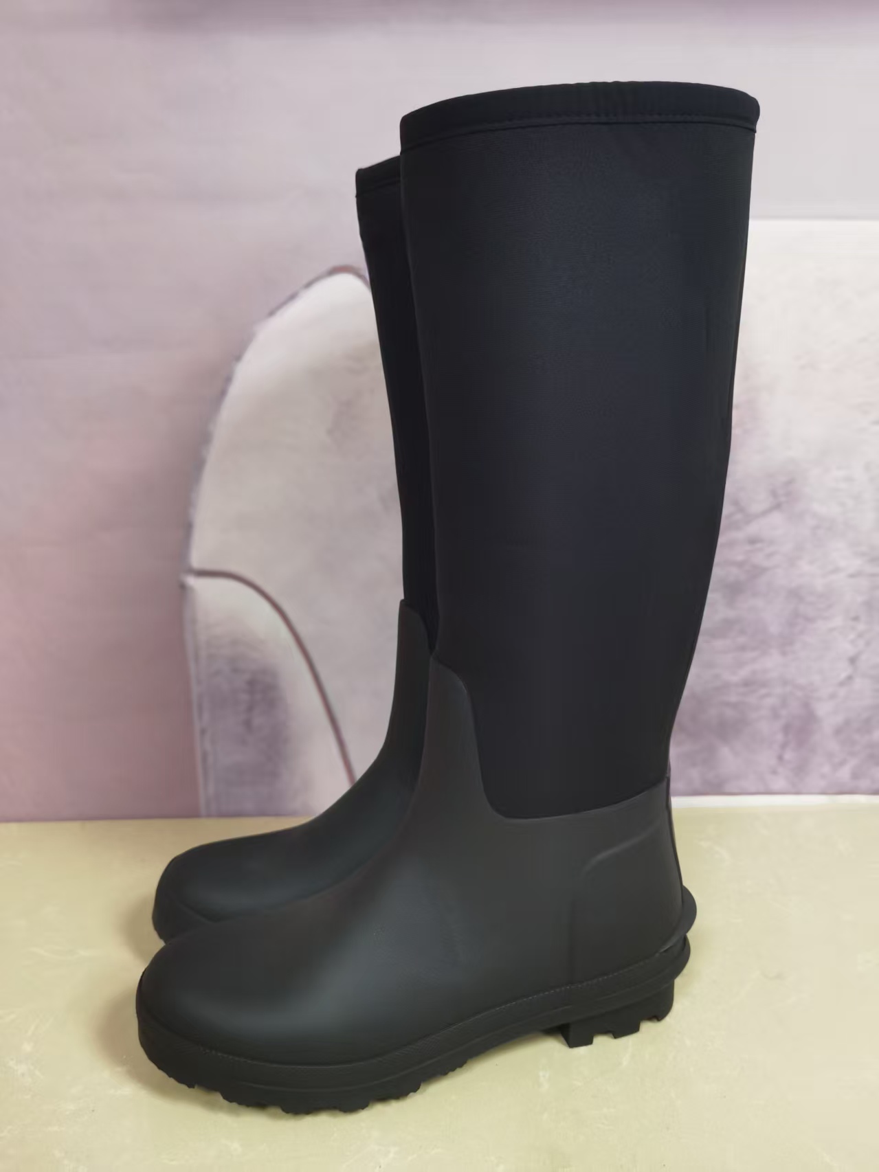 男女同款纯色高筒休闲风雨靴耐磨防滑防水靴（25号）