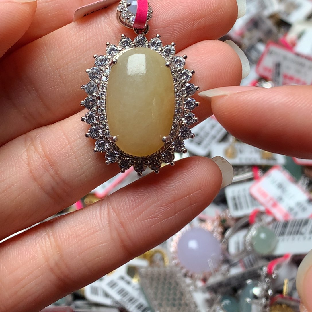 翡翠戒指银S925镶嵌天然翡翠吊坠