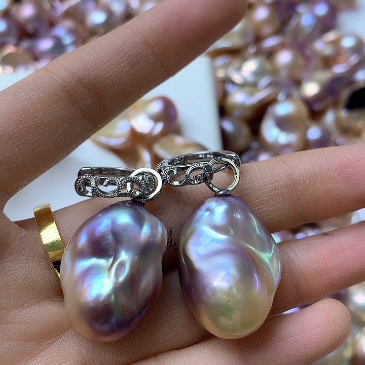 淡水珍珠耳饰银S925镶嵌兰*