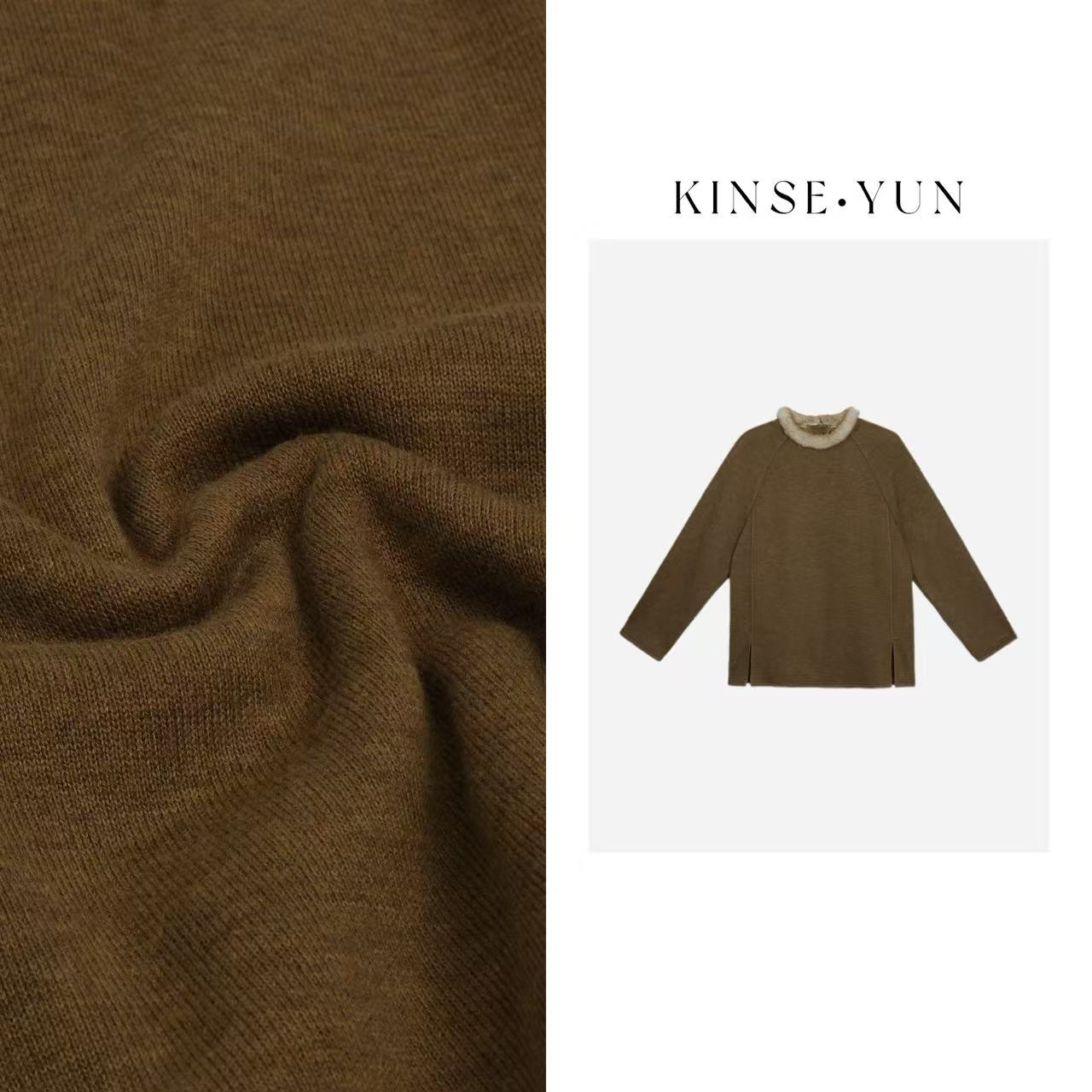 KINSE YUN  『落落大方』极简高级拼接毛领宽松加厚上衣QD2800