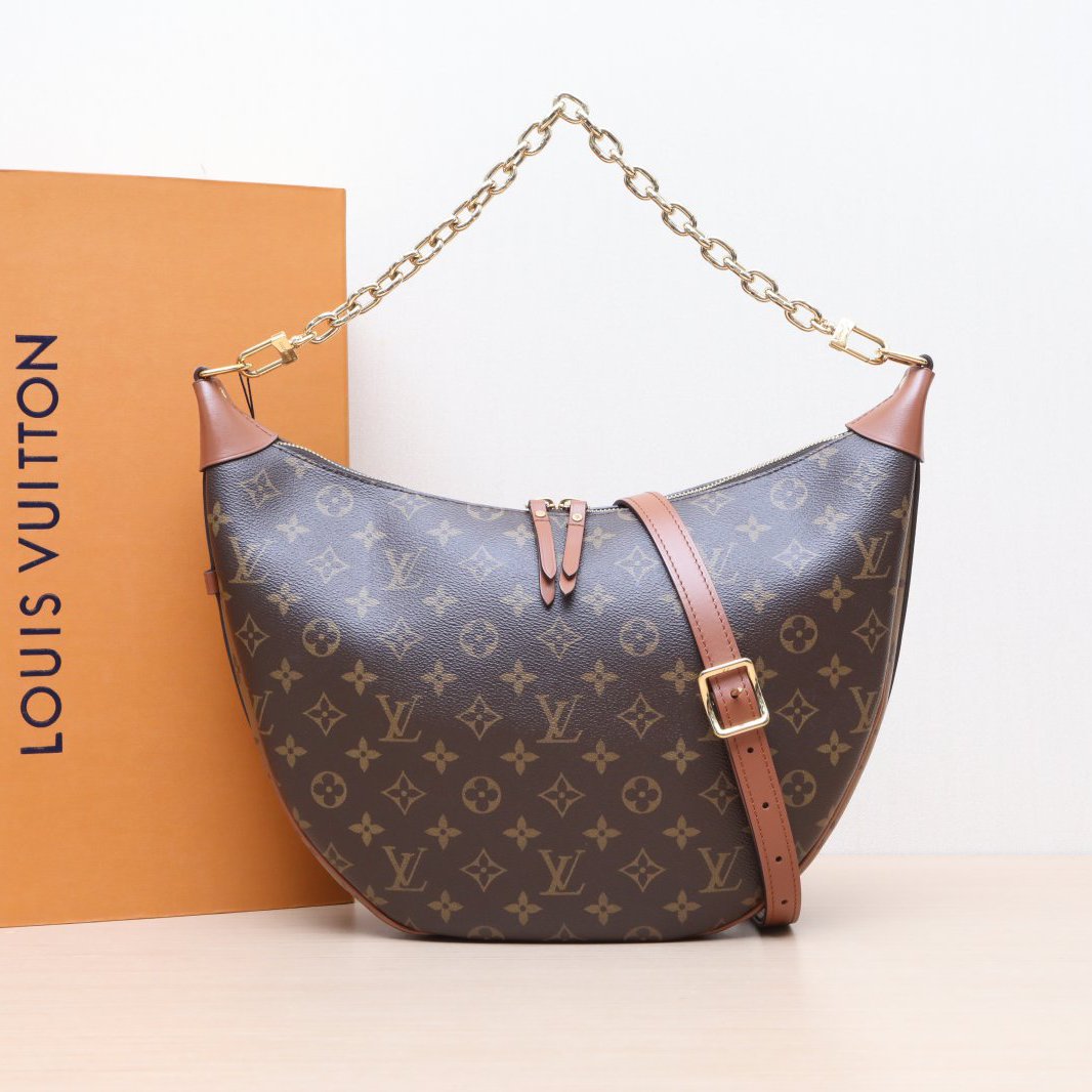 95新 LouisVuitton/路易威登 【小花念念】大豌豆月亮包 老花 PVC