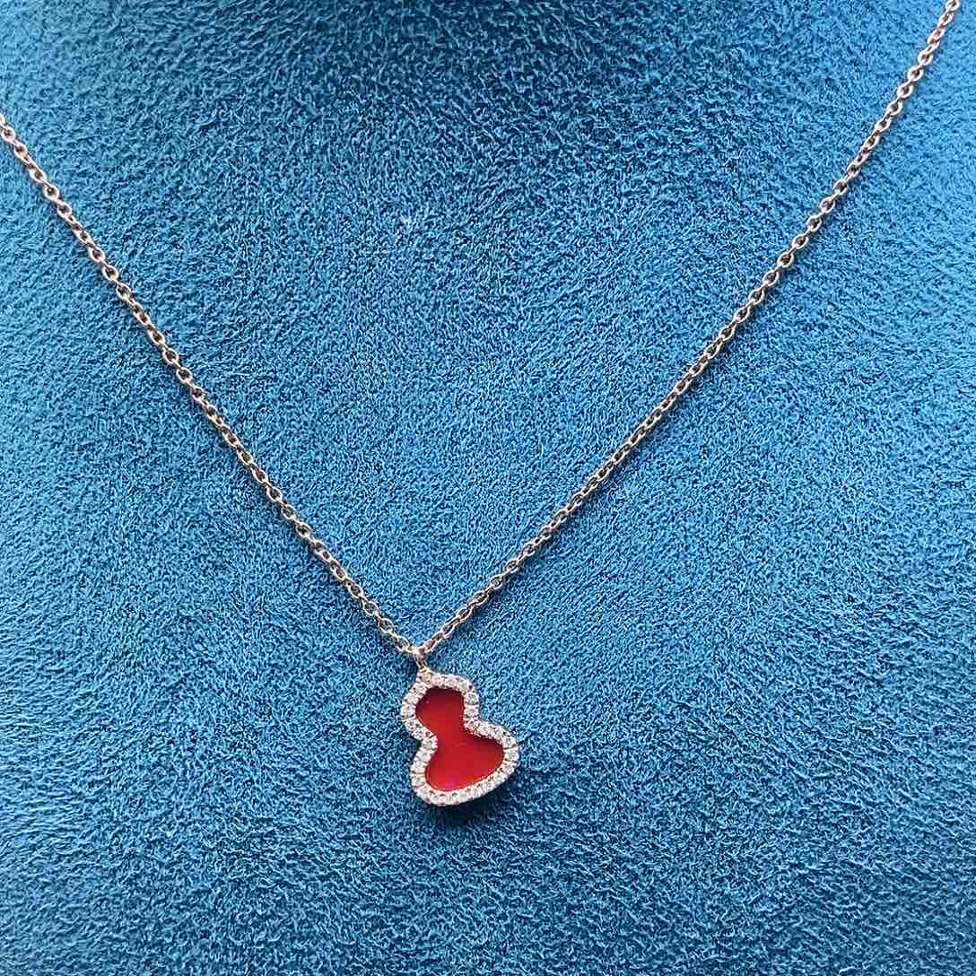 钻石颈饰18K金镶嵌红玛瑙葫芦项链k玫