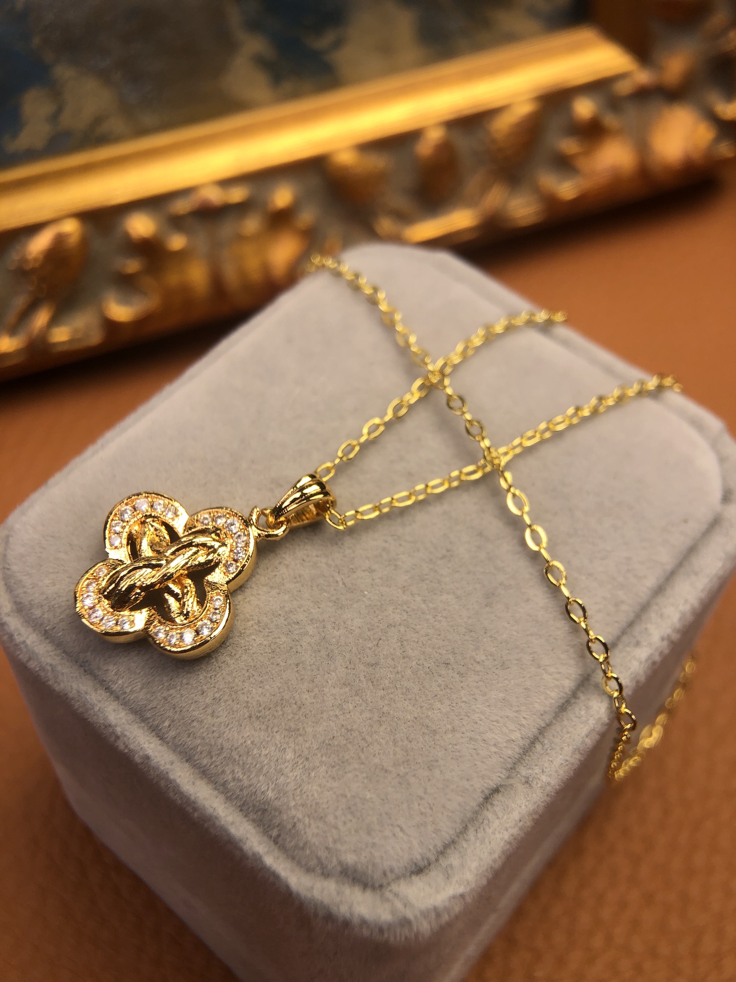 铜合金项链 C9382 FR★【纽扣四叶草】项链