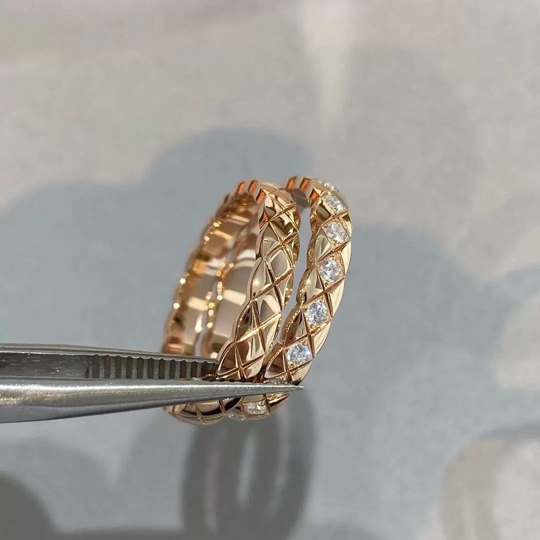 钛钢戒指 开口菱格戒指玫瑰金两件套454