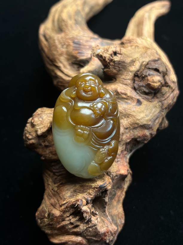 【小云和田玉】上等新疆和田玉且末糖白弥勒佛吊坠