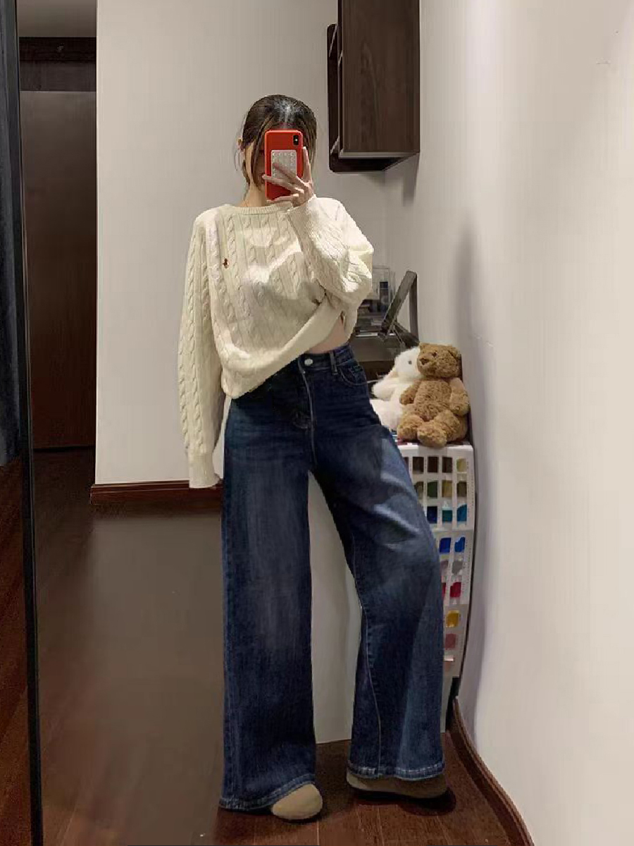 阔腿裤韩系百搭加绒爆款做旧水洗女士舒适宽松休闲裤1F1016